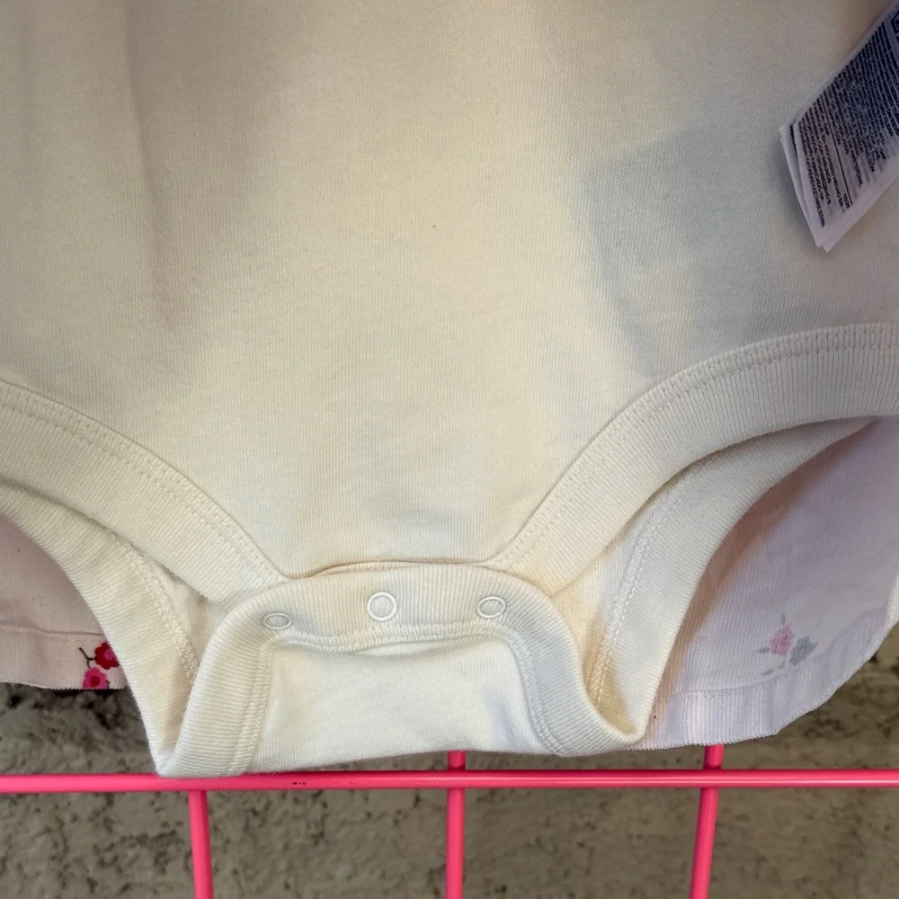 New GAP Baby Set Cream Bodysuit/Light Pink Corduroy Dress With Floral Design